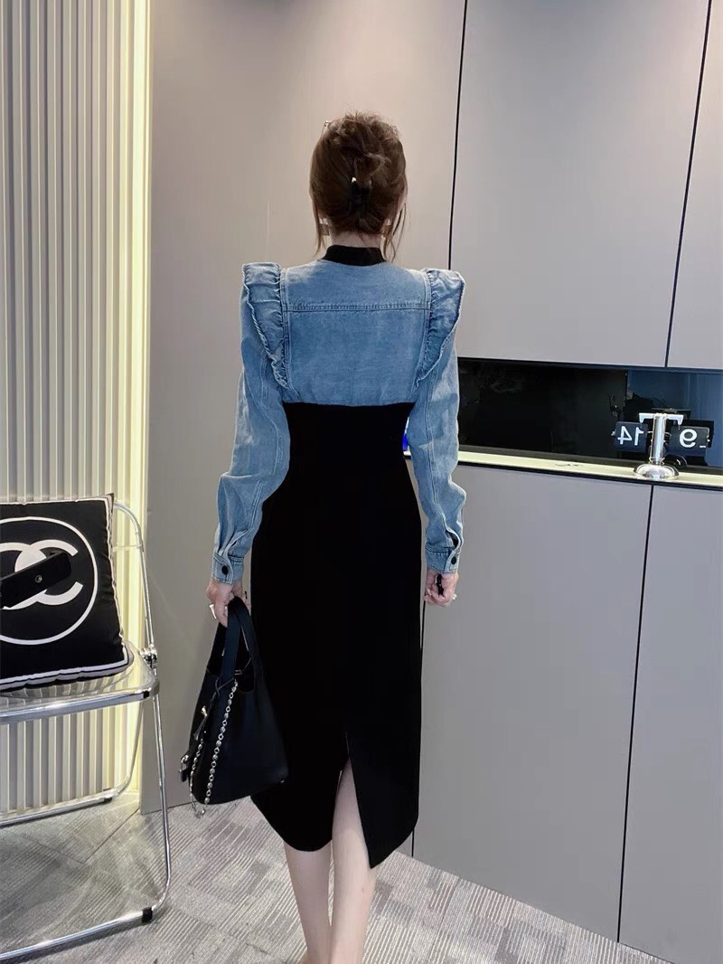 ĐẦM JEAN BÈO VAI PHỐI THUN D96